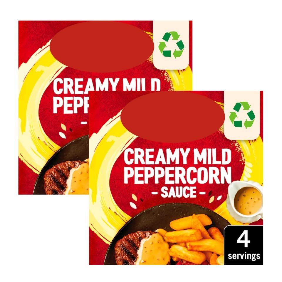Creamy Mild Peppercorn Sauce Mix, 25g, with Cracked Green Peppercorns, Garlic and Black Pepper, No Artificial Colours, Ready in 5-10 Minutes, Pack of 2