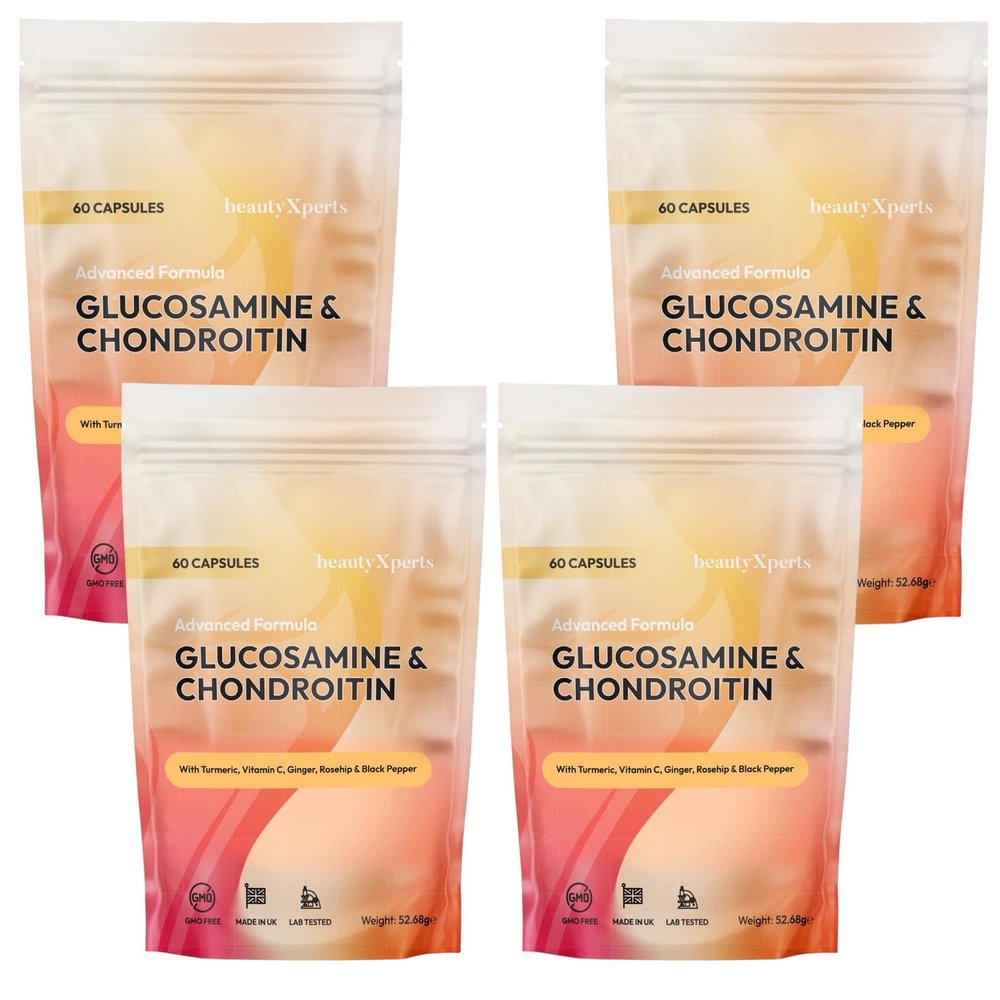 Glucosamine and Chondroitin High Strength with Turmeric, Ginger, Rosehip & Vitamin C Glucosamine Sulphate Chondroitin Sulphate - 240 Capsules, 4 Months Supply, Made in UK