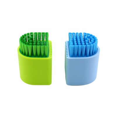 WESIEVYA 2pcs Mini Multipurpose Scrubbing Brush with Wear-resistant Silica Gel Bristles for Shoe Cleaning and Window Washing, Removable Brush Design, Green and Blue Colours