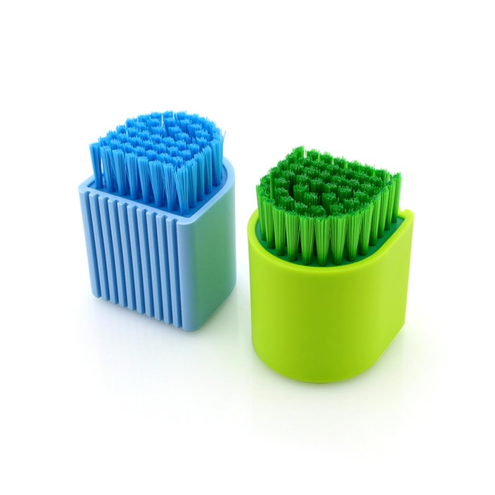 VILLCASE 2pcs Multipurpose Scrubbing Brush Clothes Cleaner with Wear-resistant Silica Gel Bristles, Mini Laundry Brush for Trousers and Clothes Cleaning, Green and Blue Set