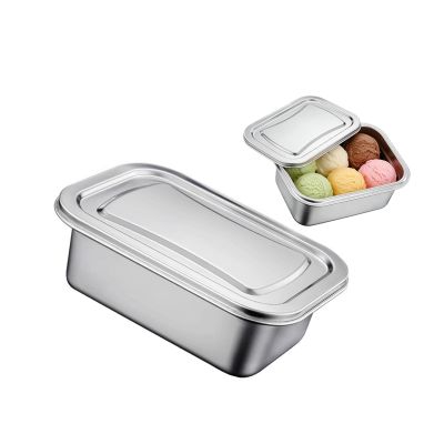 FROMCEO Premium Rectangular Metal Ice Cream Tub with Secure Locking Lid Dishwasher Safe Dessert Container for Yogurts Thin Profile Refrigerator Box
