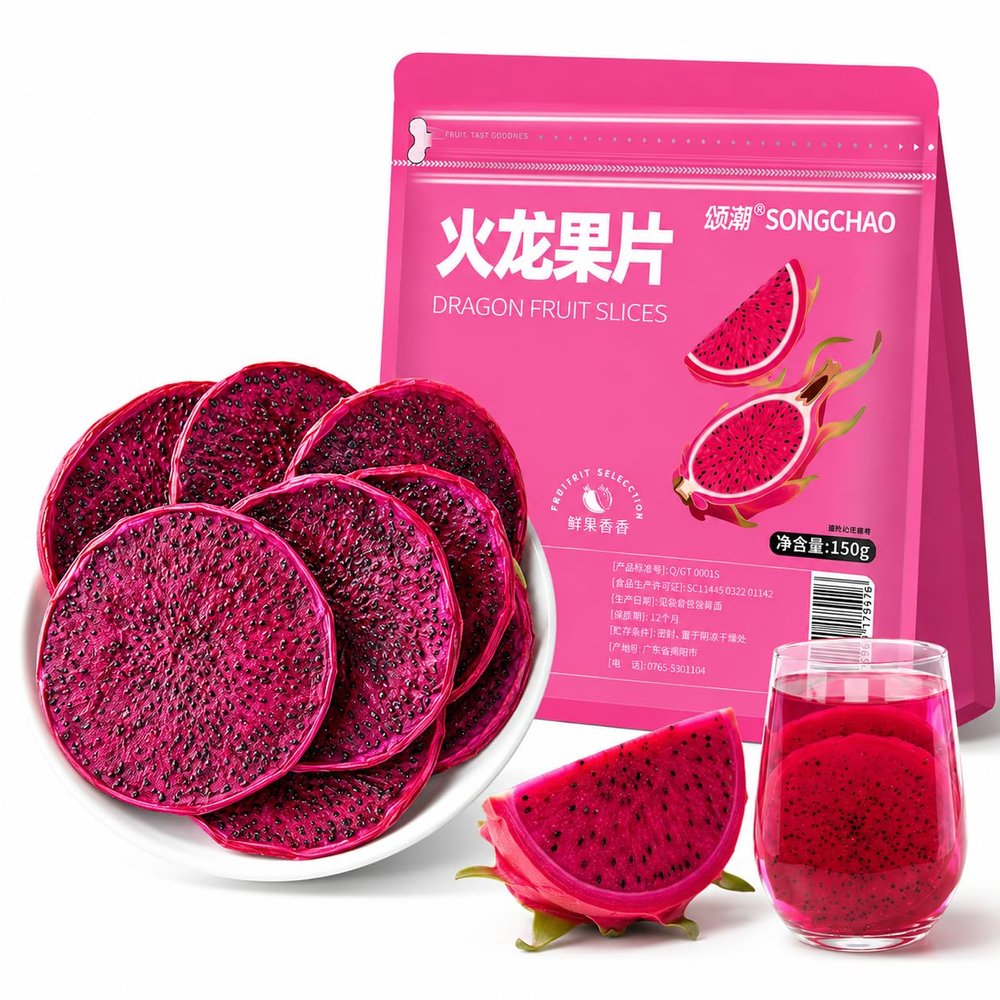 Lunaeturn Dried Dragon Fruit Slices 150g Crispy Pitaya Fruit Chips Naturally Fruity Snack Perfect for Office School Travel Breakfast Toppings and Everyday Snacking