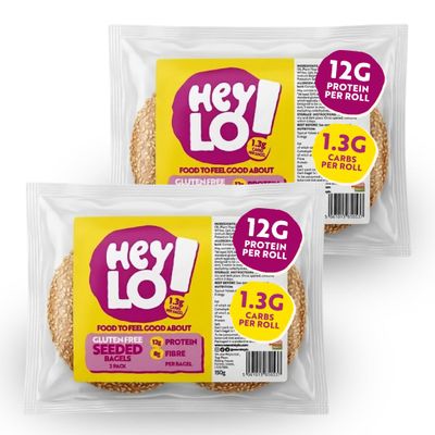HeyLO! Gluten Free Seeded Keto Bagels, 2 Packs (4 Bagels x 75g), 12g Protein and 1.3g Carbs per Bagel, Low Carb High Fibre Keto, Sesame Seeded, Freezable, Coeliac Friendly