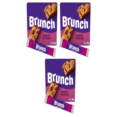 Brunch Sweet Raisins Cereal Bars, Suitable for Vegetarians, 4 x 28g,Pack Of 3