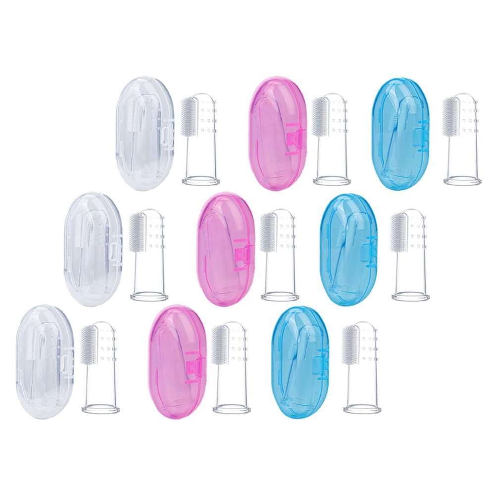 NUSITOU 9pcs Silicone Finger Toothbrush for Boy Girl Teeth Tongue Cleaner with Storage Boxes Food-Grade Soft Bristles for Years Colors Included