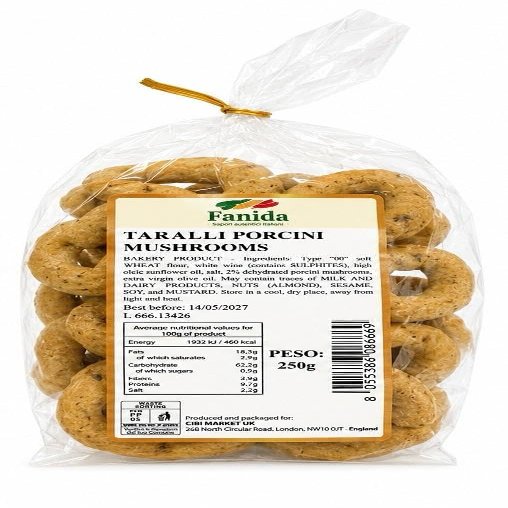 Fanida Tarallificio Pugliese Taralli with extra virgin olive oil with Porcini Mushrooms 250g - Pack of 3