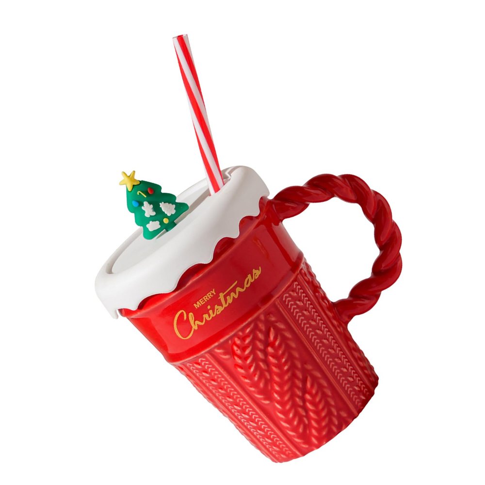 NEWFT Festival Christmas Coffee Mugs Ceramic Christmas Coffee Cup with Lid Holiday Theme Drinkware for Homes