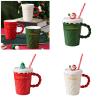 NEWFT Festival Christmas Coffee Mugs Ceramic Christmas Coffee Cup with Lid Holiday Theme Drinkware for Homes view 2