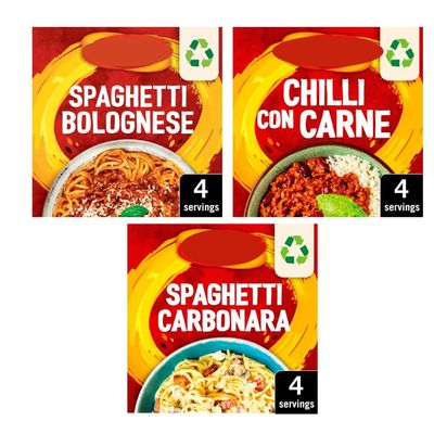 Spaghetti Bolognese, Chilli Con Carne, and Spaghetti Carbonara Recipe Mix Variety Pack, 3 Items