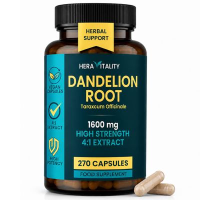 Dandelion Root Capsules 1600mg 4:1 Extract | High Strength Vegan Herbal Formula for Daily Balance Support | Made in UK | 270 Capsules