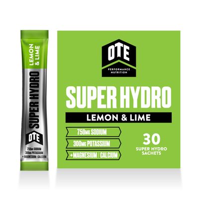 OTE Sports Super Hydro Electrolyte Powder Sachets | 750mg Sodium & 300mg Potassium Per Serving | High Strength Hydration Drink Mix for Endurance Sports - 30 x 7g Sachets (Lemon & Lime)