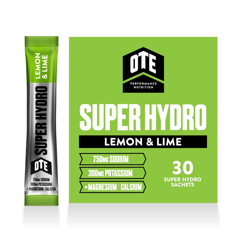 OTE Sports Super Hydro Electrolyte Powder Sachets | 750mg Sodium & 300mg Potassium Per Serving | High Strength Hydration Drink Mix for Endurance Sports - 30 x 7g Sachets (Lemon & Lime)