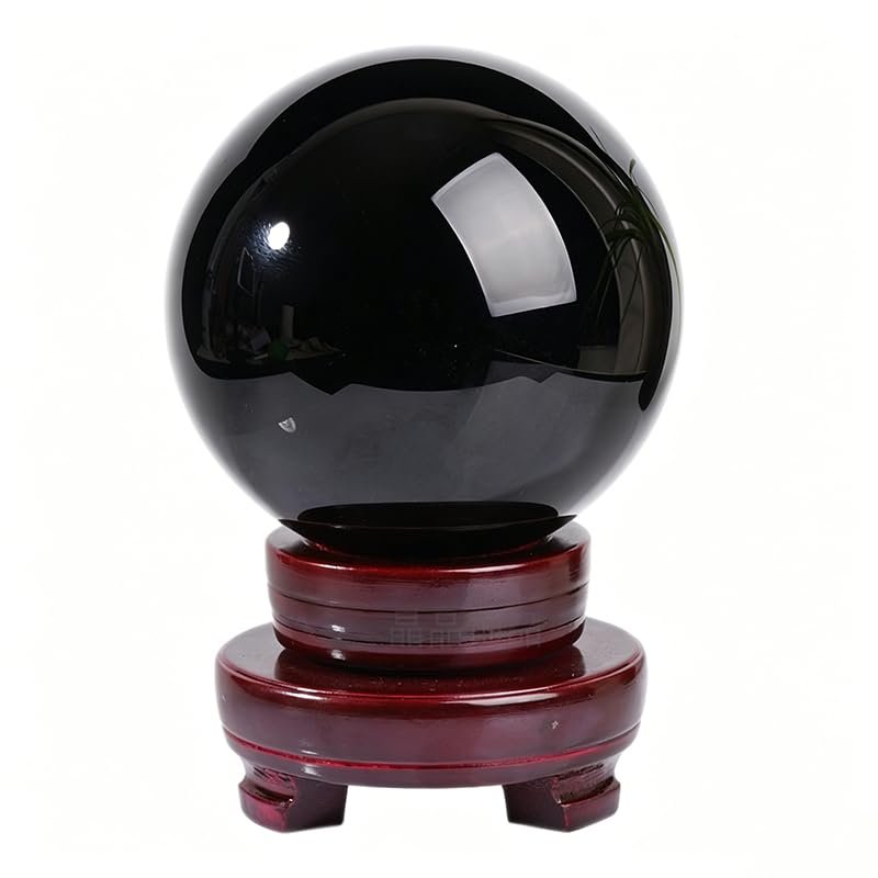 NIBHZ Natural Black Obsidian Quartz Crystal Ball Gemstone Ornaments - Black Obsidian Stone Ball