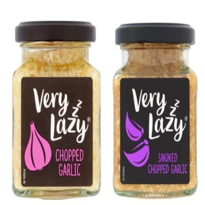 Very Lazy Chopped Garlic and Smoked Chopped Garlic, Glass Jar, 2 Varieties, Vegan, Gluten-Free, 190g