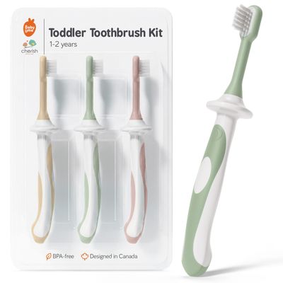 Cherish Baby Care Toddler Toothbrush 1-2 Years - Soft-Grip 3-Pack (Pastel)