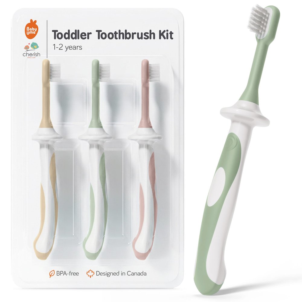 Cherish Baby Care Toddler Toothbrush 1-2 Years - Soft-Grip 3-Pack (Pastel)
