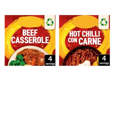 Beef Casserole and Hot Chilli Con Carne Recipe Mix, 38g and 41g, Pack of 2