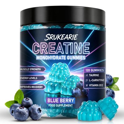 Creatine Monohydrate Gummies Complex for Men & Women, creatine Gummies Supplement for Muscle Growth, Strength & Energy Support, Pre Workout Gummies 120 Count, Blueberry