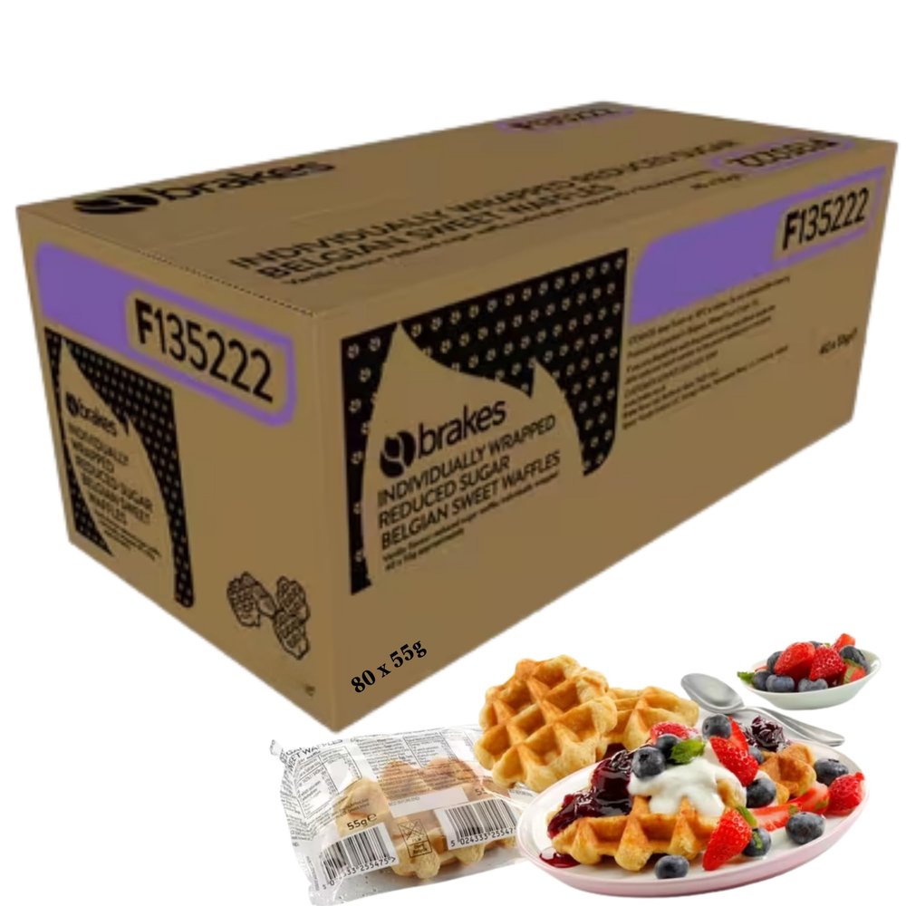 Sysco Classic Reduced Sugar Belgian Waffles Individually Wrapped Vanilla Flavour Lige Waffles Bulk Snack for Schools, Cafs, Catering, Hospitality & Desserts (80 x 55g)