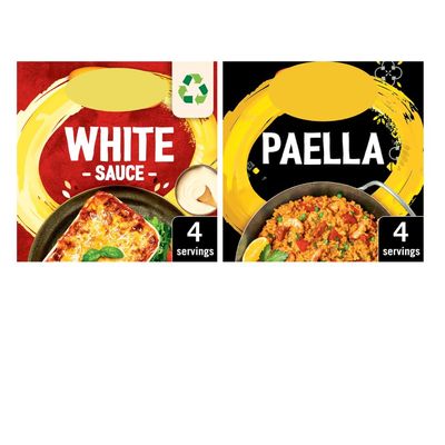 Savoury White Sauce Mix 25g and Spanish Paella Recipe Mix 30g, Cooking Sauce Seasoning Bundle