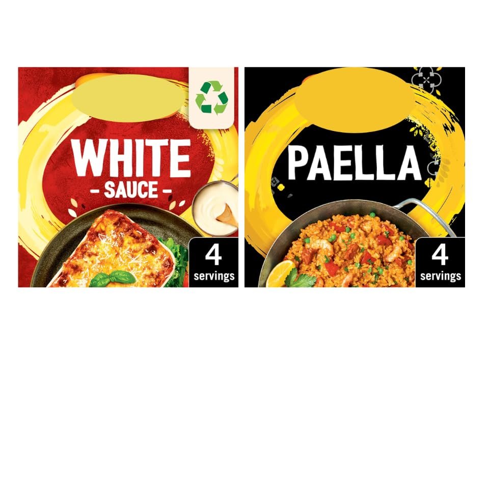 Savoury White Sauce Mix 25g and Spanish Paella Recipe Mix 30g, Cooking Sauce Seasoning Bundle