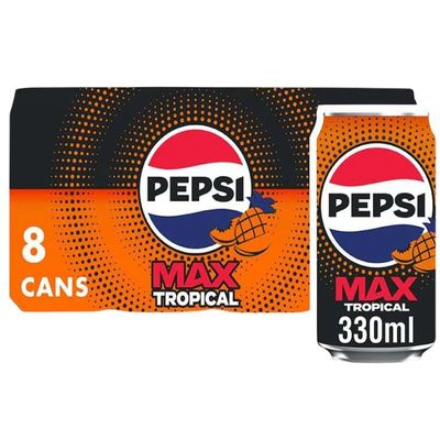 Pepsi Carbonated Soft Drink | Classic Cola Refreshment for Every Occasion (Pepsi Max Tropical 8 x 330ml)