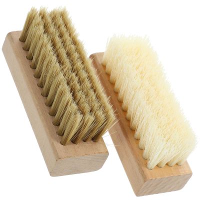 CAXUSD Household Laundry Brush 2pcs with Wooden Handles, Multi-functional Laundry Cleaning Tool with Hard and Soft Bristles for Clothes and Footwear Care