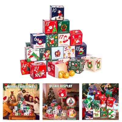 ChristmasDecorative Paper Candy Box Set 24 Days Countdown Calendar Holiday Party Supplies Gift Packaging Family Activity Countdown Calendar