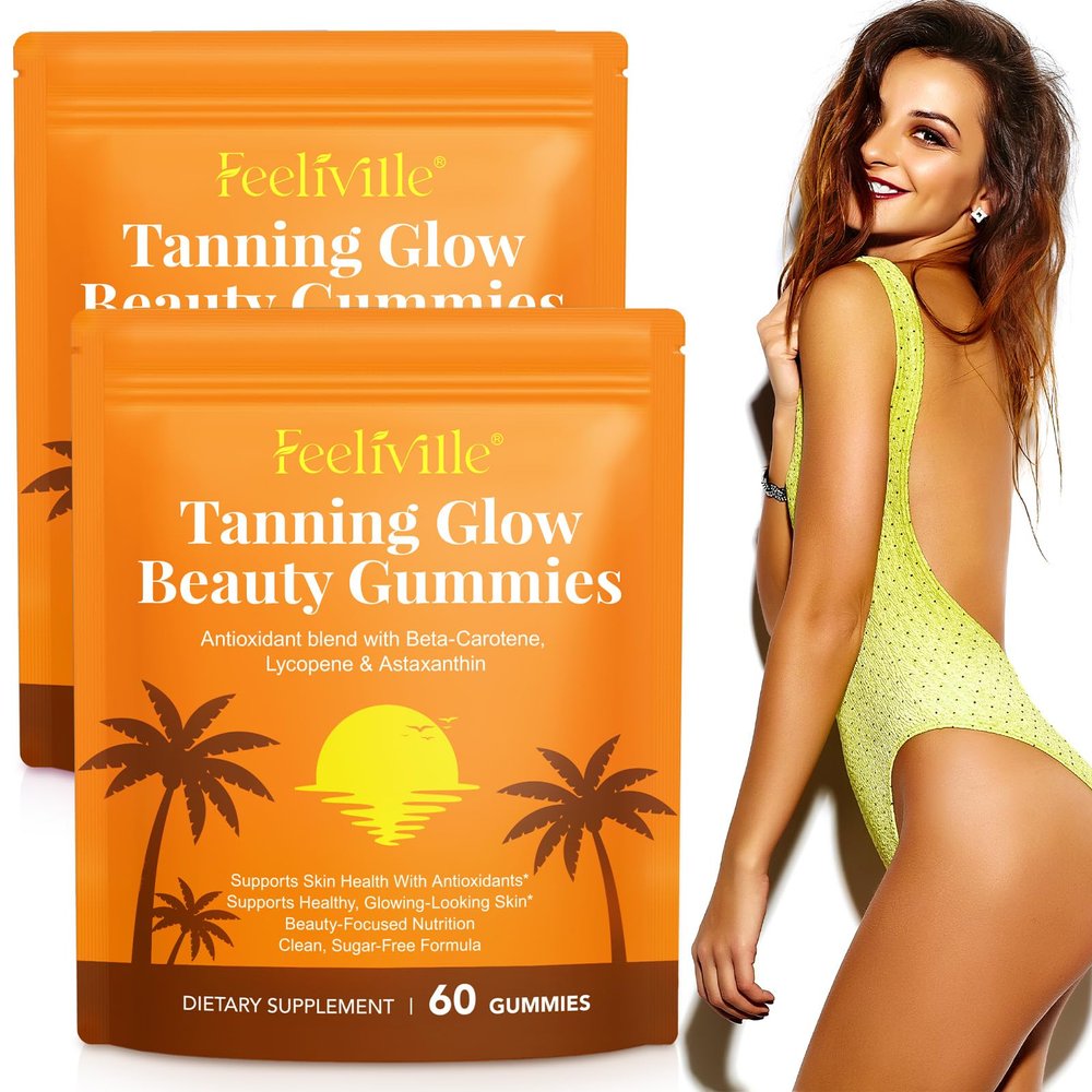 Astaxanthin Tanning Gummies Sugar-Free, Sun-Free, with Beta-Carotene, Lycopene & Vitamins ACDE Tasty, Portable Chewables for a Healthy, Sunless Tan for Women & Men (2 Pack)