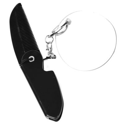 CHICAMPERA Portable Foldable Pocket Beard Comb and Oval Acrylic Mirror Keychain for Men with Fine Teeth Comfortable to Hold for Travel or Trip Use