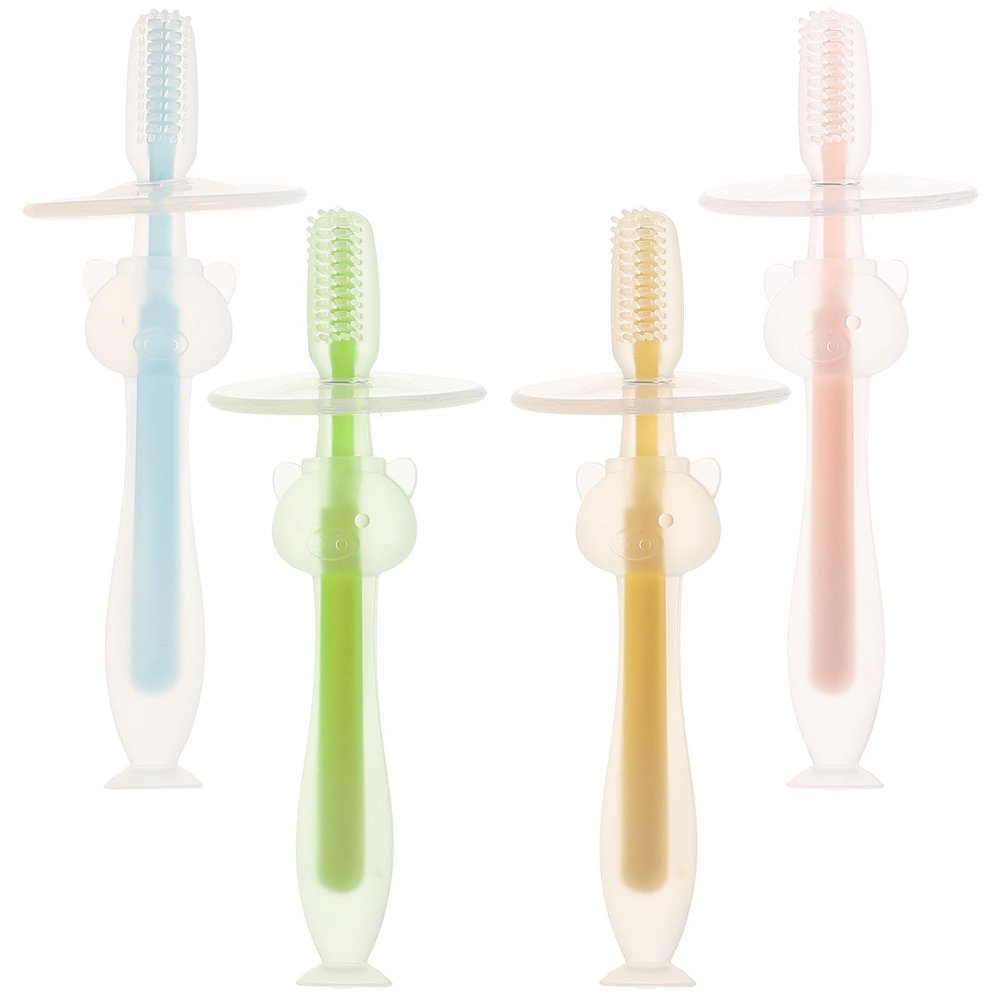 Hemobllo 4pcs Silicone Toothbrushes with Suction Base and Infants, Lightweight Oral Cleaner Preventing Swallowing, and Training