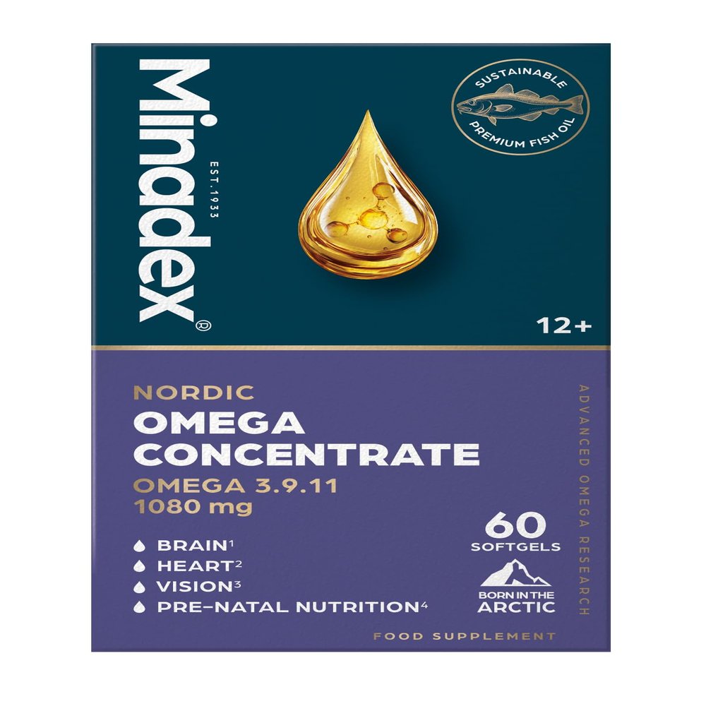 Minadex Nordic Omega Concentrate | Omega 3911 | Nordic Formula with 100% Premium EPAX Fish Oil | 60 Softgels