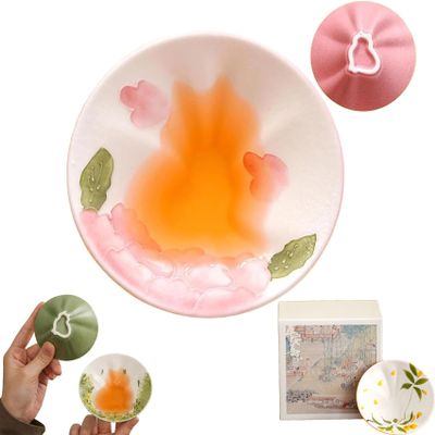 Tyscryphal Hand-Painted Ceramic Tea Cup with Hidden Cat Design, and A Beautiful Gift Box, Handmade Gongfu Tasting Cup, Underglaze Shallow Bowl for Loose Leaf Tea Ceremony, Flower Styles (A.)