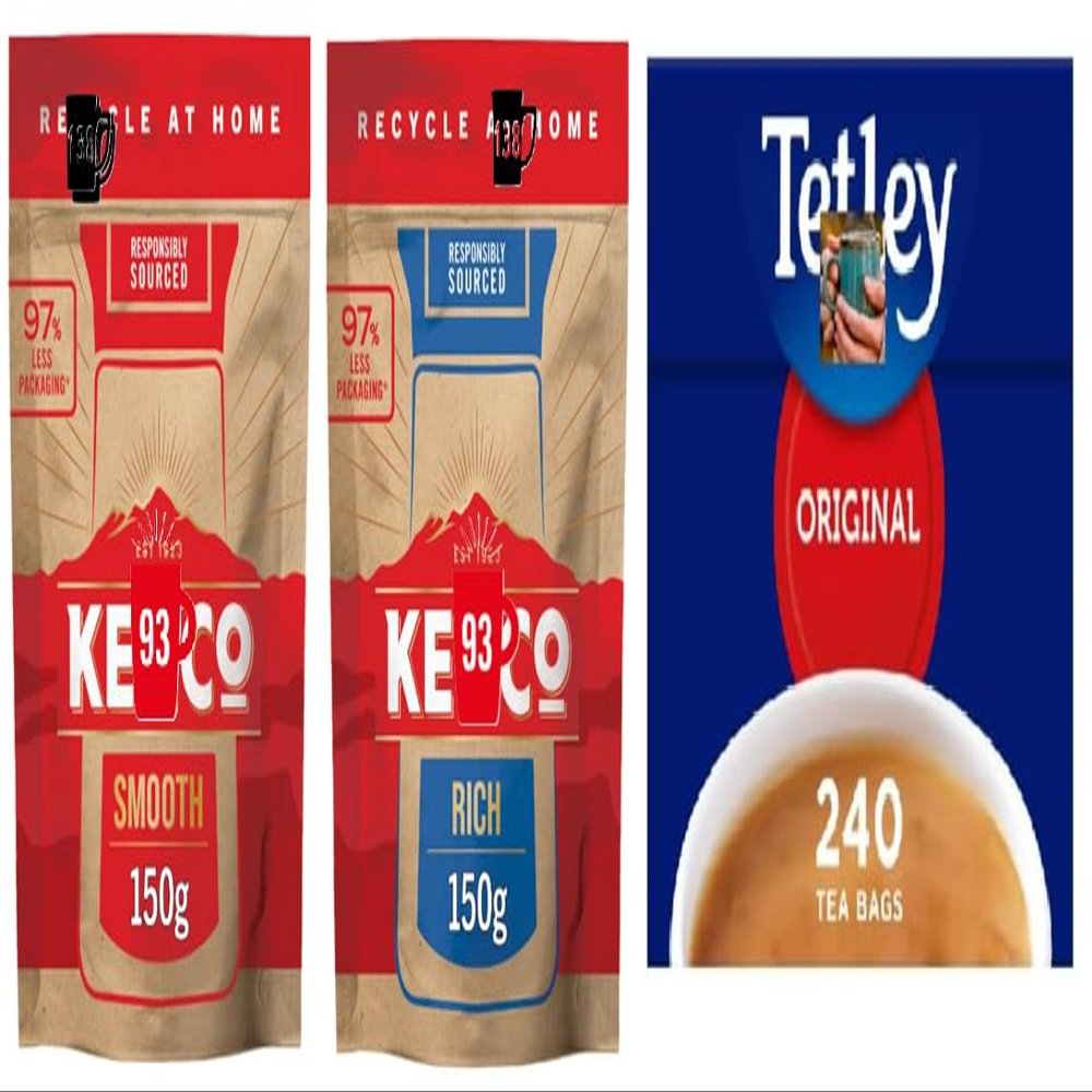 Instant Tea Bags(240 Bags), with Coffee Paper Refill, Rich and Smooth(Each 150g), Tea and Coffee Bundle