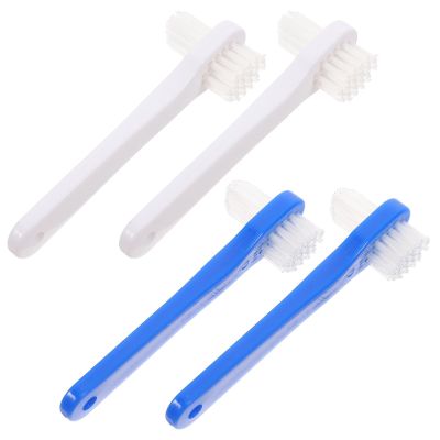 YARNOW Double-Head Teeth Brush 4pcs Oral Care Tool Portable Design for Semi-Denture Cleaning at Home
