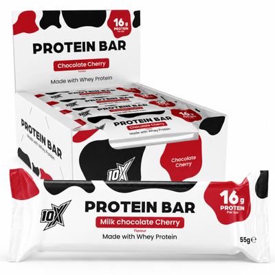10X Athletic Protein Bars Milk Chocolate Cherry 12 x 60g | 16g Protein Per Bar | Premium High Protein Snacks for Fitness & Performance | Low Calorie Healthy Snacks | Pack of 12 Breakfast Bars