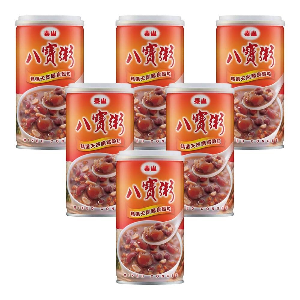 Taisun Asian Taiwanese Congee & Sweet Soup Dessert (6 Cans) Ready to Eat Rice Porridge & Red Bean Dessert (Mixed Congee 375)