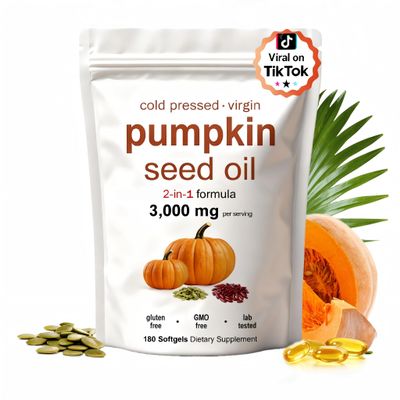 KITABIO Pumpkin Seed Oil, Pumpkin Seed Oil Capsules | Cold Pressed - Good for Hair Health - Non-GMO | 180 pc / 1 Bag