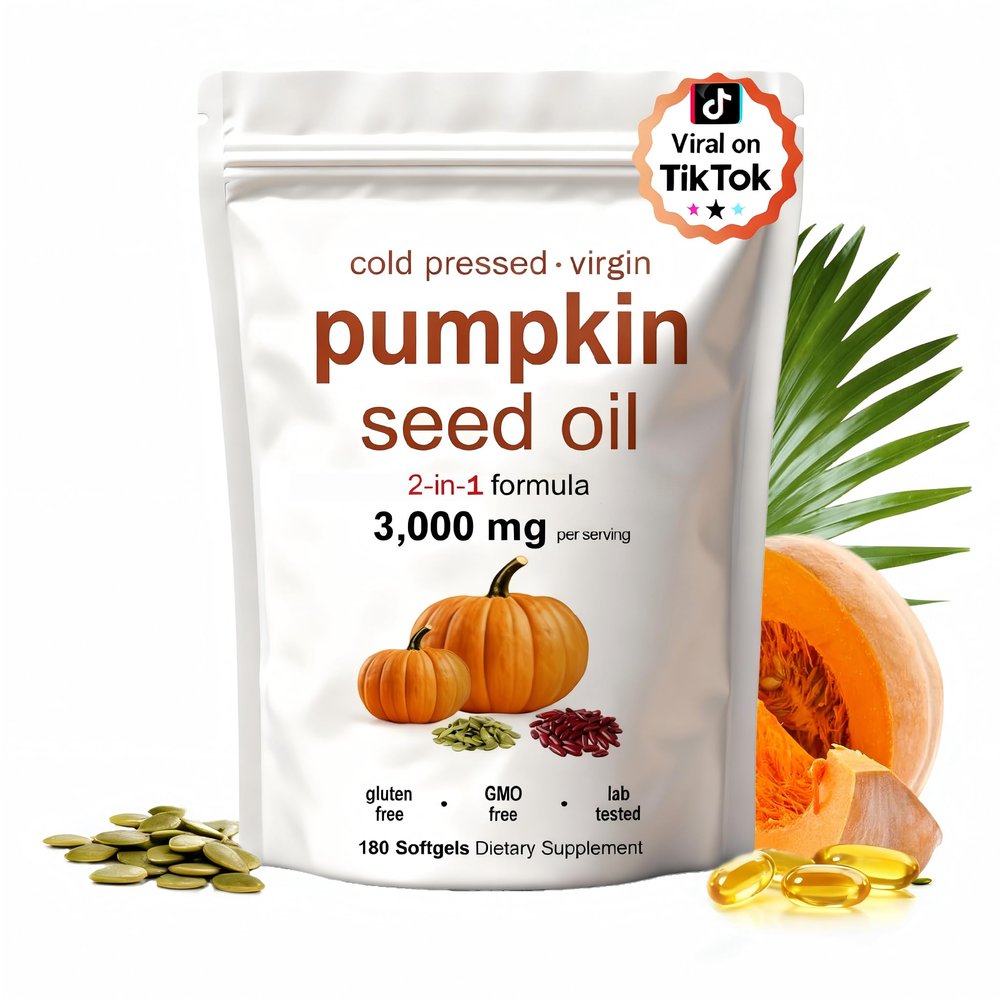 KITABIO Pumpkin Seed Oil, Pumpkin Seed Oil Capsules | Cold Pressed - Good for Hair Health - Non-GMO | 180 pc / 1 Bag
