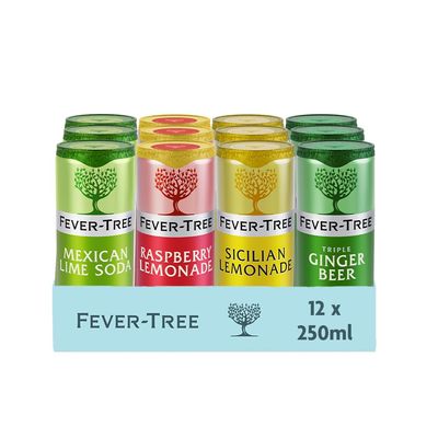 Fever-Tree Soft Drinks Variety Pack 12x250ml - Sparkling Mexican Lime Soda, Ginger Beer, Raspberry Lemonade & Sicilian Lemonade