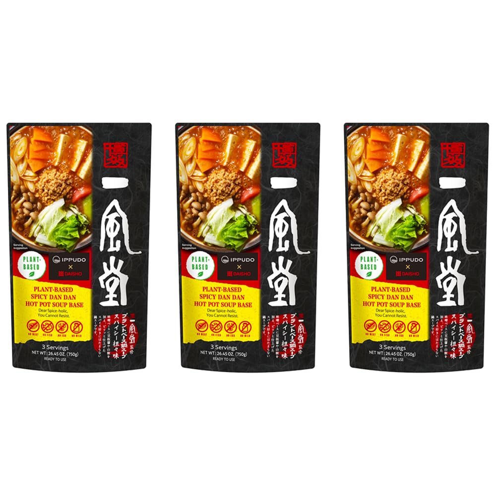 Plant-Based Japanese Hot Pot Soup Base 750g (Packs) Ramen Style Broth for Hot Pot Noodles & Family Meals (Spicy Dan Dan Flavour)