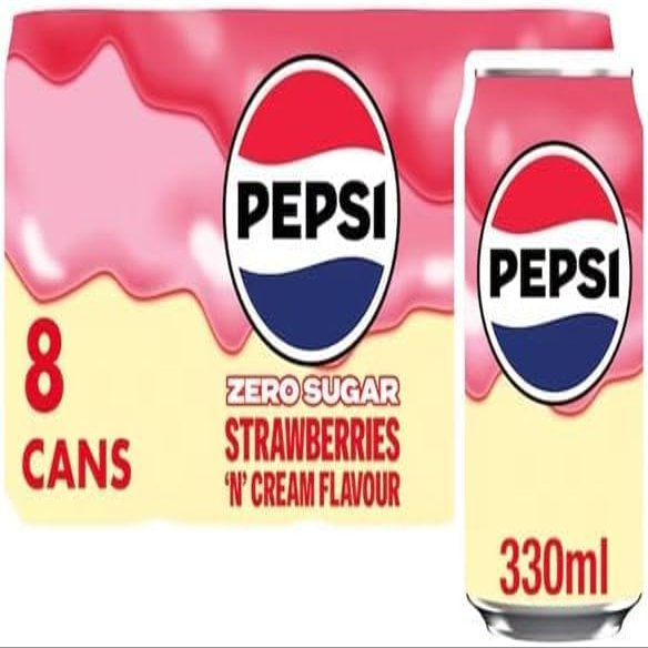 Pepsi Cola Carbonated Soft Drink Cans Pack of 8 (330 ml Each) | Classic Refreshing Beverage | Perfect for Sharing & Celebrations (Pepsi Strawberries 'n' Cream Soft Drink Cans 8x330ml)