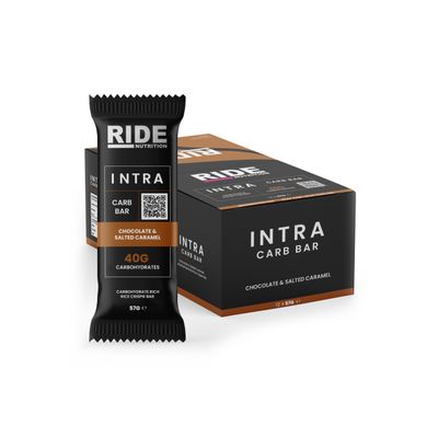 RIDE Nutrition Intra Carb Energy Bars | 40g Fast Release Carbs | Rice Crispie Energy | 12 Servings | Cycling, Running & Endurance Sports | Gluten Free & Vegan Friendly | Chocolate & Salted Caramel