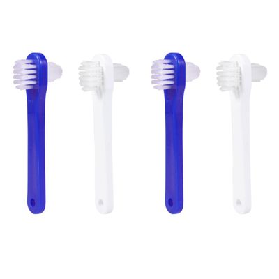 ULTECHNOVO Denture Cleaning Brush 4pcs Double Head Blue Plastic Toothbrush Set for Removing Stains on Dentures and Retainers