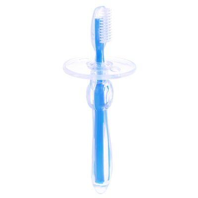 LAPYAPPE Silicone Training Toothbrush with Cap for Practical Teeth Brushing, Soft Silicone Brush in Blue, Oral Care Tool for Teething and Daily Cleaning