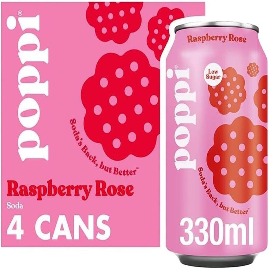 Poppi Sparkling Prebiotic Soda Variety Pack Refreshing Low Sugar Drinks (Poppi Raspberry & Rose Soda Cans 4x330ml)
