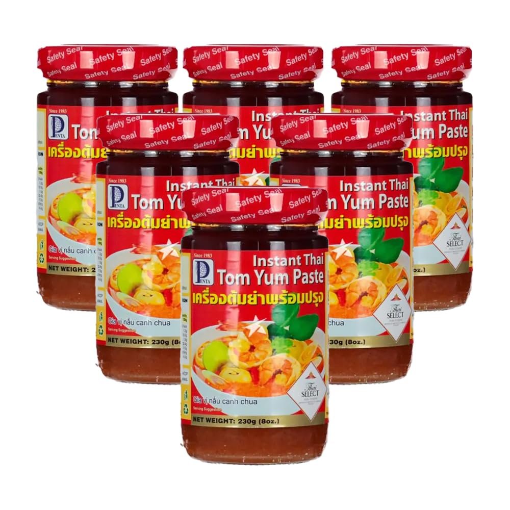 Penta Instant Thai Tom Yum Paste, Authentic Sour Spicy Thai Soup Paste, Thailand Select Certified, 230g (Pack of 6)