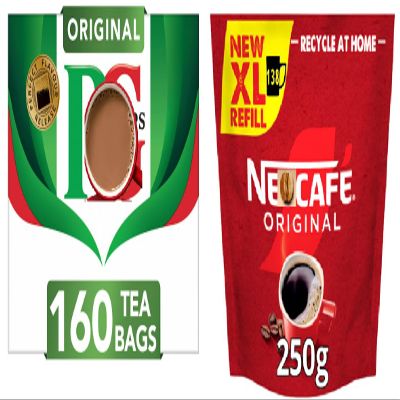 krYS 1X Tea & cOFFEE bUNDLE - Original Instant Coffee Paper Rifill PAck (250g)- AND bLACK Original, Black Tea Bags Bulk, (160 Teabags)
