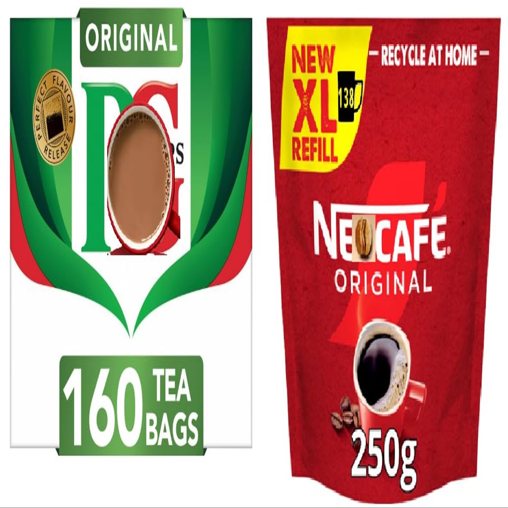 krYS 1X Tea & cOFFEE bUNDLE - Original Instant Coffee Paper Rifill PAck (250g)- AND bLACK Original, Black Tea Bags Bulk, (160 Teabags)