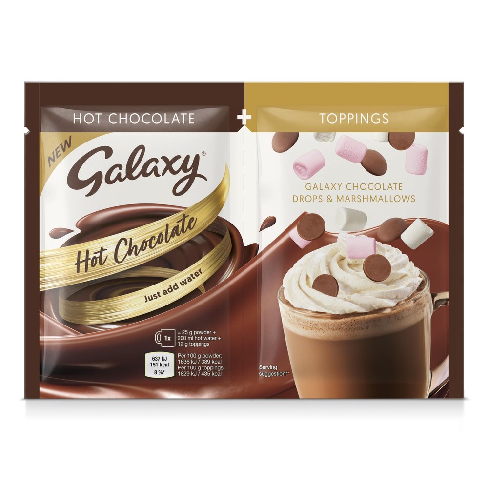 Galaxy Hot Chocolate Duos 37g x 15 | Instant Hot Chocolate Sachets with Galaxy Chocolate Drops & Mini Marshmallow Toppings | Sharing & Gifting Pack